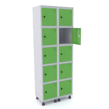 Imagem de Armario Roupeiro 10 Portas Aço Grp 502/10 Pandin Móveis Cinza/verde Miró