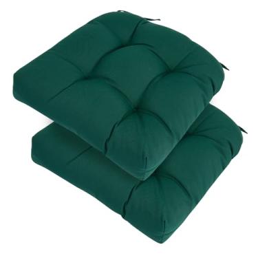 Imagem de FUNHOME Conjunto de 2 almofadas para cadeira de ambiente externo à prova d'água para móveis de pátio 48 x 48 x 12 cm almofada de pátio para balanço, acampamento, cadeiras de cozinha - verde escuro