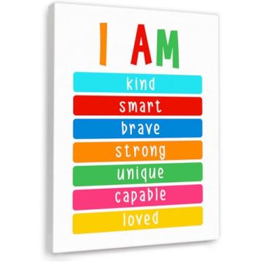 Imagem de YEOION i am arte de parede para decoração de parede de escritório, citações positivas, decoração de parede para sala de aula, prateleira escolar