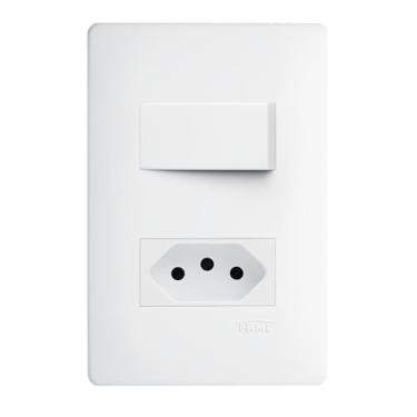Imagem de Interruptor Simples 16A 4x2 1 Tecla e Tomada 10A Branco Habitat Fame