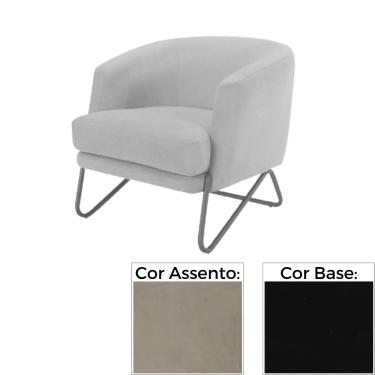 Imagem de Poltrona MH-3788 Herval Base Metal Laca Fosca Preto Metalizado Assento Estofado Bege C