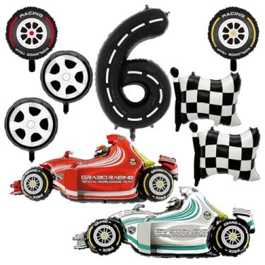 Imagem de YiYou Balões De Carro Corrida Número 6, Decorações Festa 43", Alumínio Xadrez Preto E Branco Com Desenho Roda Pneu Para Decoração Aniversário 6 Anos Meninos - Pacote 9