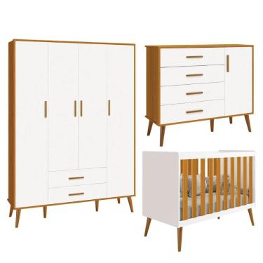 Imagem de Kit Isis Berço 2 em 1 Comoda Sapateira Guarda Roupa 4 Portas