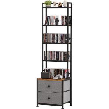 Imagem de Epouseter Rack de armazenamento de CD com gaveta, prateleira organizadora de DVD de 5 camadas com rolhas ajustáveis, suporte de armazenamento de mídia para CD/DVD, livros e jogos, ideal para sala de