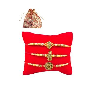 Imagem de Rakhi para irmão, pulseira estilosa God Idol RAKHI com Om, Radhe Krishna, Ganpati Design - Thread Raksha bandhan Rakhi Gift, pulseiras de pulso para amor/Irmã, Pai e Amigos - Conjunto de 3