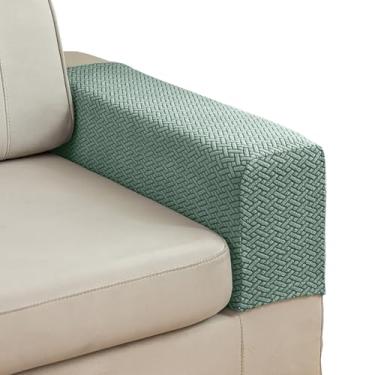 Imagem de Conjunto de 2 capas de poltrona de sofá de poliéster para poltronas elásticas para poltrona, poltrona, poltrona, poltrona, poltrona, protetor com pinos torcidos (verde, M)