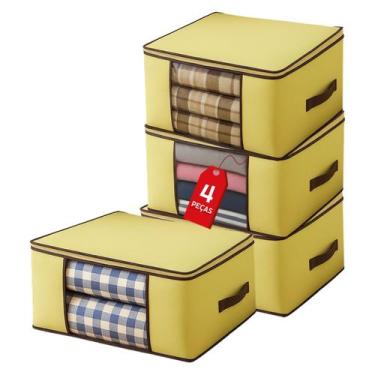 Imagem de Kit 4 Bolsas Organizadoras Caixa Multiuso Guarda Roupa Colchas Closet 