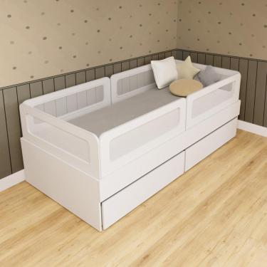 Imagem de Cama Solteiro Mdf Branco com 02 Gavetas 04 Grades e Cabeceira Telinha Anatômica Mobilistore