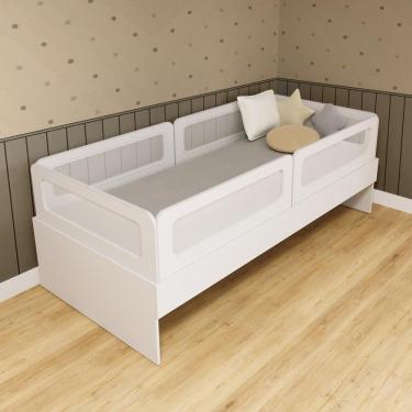 Imagem de Cama Solteiro Mdf Branco com 04 Grades e Cabeceira Telinha Anatômica Mobilistore