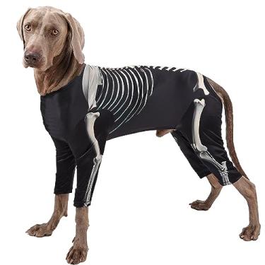 Imagem de ETIAL Fantasia de esqueleto de cachorro, macacão de Halloween, roupas engraçadas, roupas de cachorro de caveira, suprimentos de cosplay para filhotes (G)