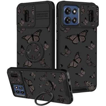 Imagem de Funermei Capa para Moto G Stylus 5G 2025 - Capa de telefone feminina bonita estética borboleta preta design exclusivo com capa de câmera e suporte de anel Funda para Motorola G Stylus 5G 2025