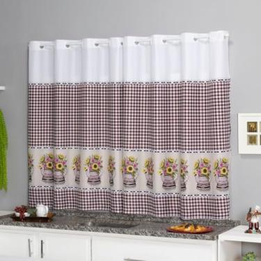Imagem de Cortina Cozinha Oxford 2,00x1,40 Estampada Cappuccino Janela Vitrô Ilhós Blackout Blecaute Decorativa Poliéster Varão (Girassol)