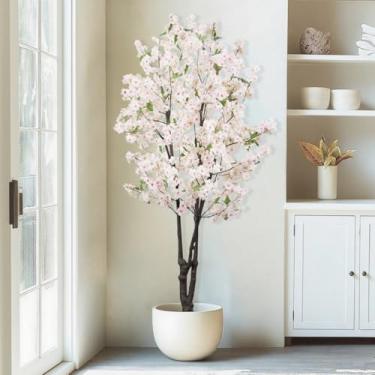 Imagem de Árvore de flor de cerejeira sintética, árvore de flor de cerejeira artificial para decoração de escritório em casa, 1,8 m
