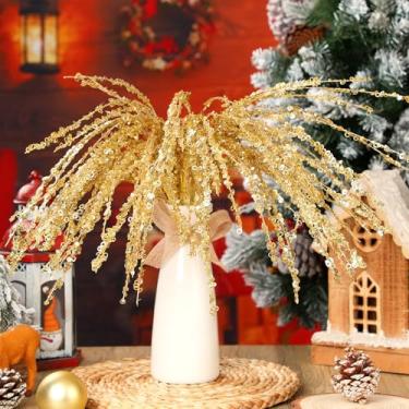 Imagem de Canlierr 6 palhetas de lantejoulas de Natal com glitter, 60 cm, ornamentos decorativos de galhos brilhantes, ramos artificiais de salgueiro para árvore de Natal, grinalda, artesanato, decoração de