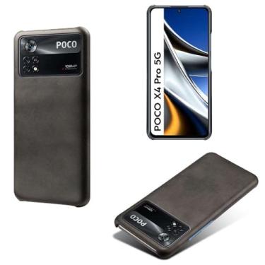 Imagem de Capa para Xiaomi POCO x4 Pro,Proteção contra quedas,Casca de volta de cor sólida simples,Design de couro de imitação de plástico-Black