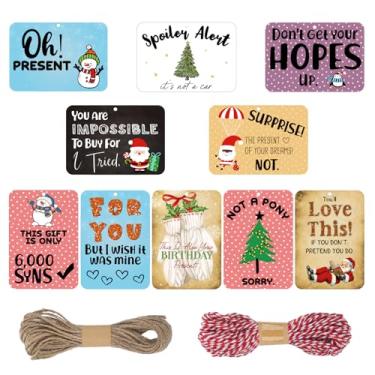 Imagem de Kosiz Pacote com 100 etiquetas de presente engraçadas de Natal, etiquetas de embrulho de presente de Natal com corda de juta barbante para padeiro para personalizar sua etiqueta de presente de Natal
