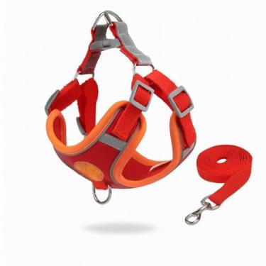 Imagem de Coleira Peitoral Cachorro E Gato, Conjunto De Guia, Coleira Tipo Colete Para Pet Pequenos E Médios(Vermelha,M/3-7 Kg)