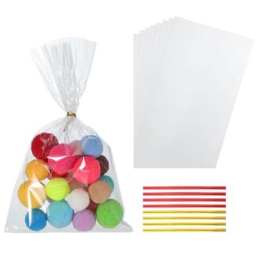 Imagem de PATIKIL Sacos de petiscos, 200 unidades de sacos de presente transparentes de 12 x 23 cm com laços torcidos presente de plástico para lembrancinhas de festa de doces, embalagem de doces, pastelaria