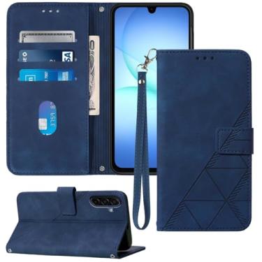 Imagem de Moment Dextrad Capa carteira para Samsung A17 5G, compartimentos para cartão, alça de pulso, proteção interna de telefone TPU, capa flip de couro PU para Galaxy A17 2025 (azul)