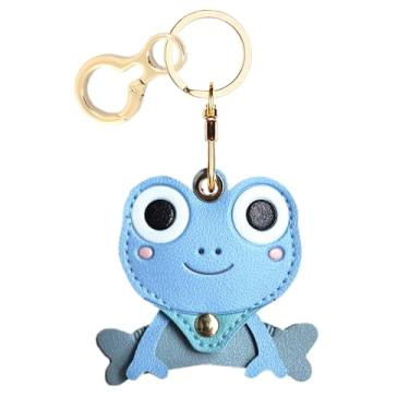 Imagem de Capa de couro compatível com AirTag, linda capa protetora com chaveiro, rastreador GPS antiarranhões para chaves, bolsa, animais de estimação, mochila (azul sapo)
