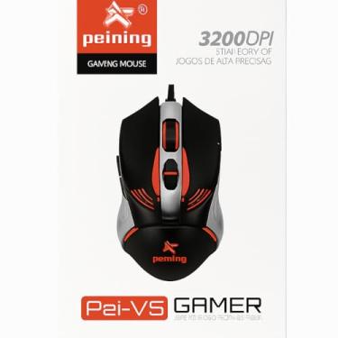 Imagem de Mouse Gamer Peining Pei-V5, 3200 DPI, 7 Botões, LED 4 Cores, Ergonômico, Chip Alta Precisão, Cabo USB 1,5m, Preto e Vermelho, para PC e Notebook