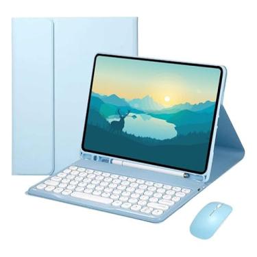 Imagem de Kit Capa para iPad 9/8/7 Geração : Capa para Tablet + Teclado com teclas redondas + Mouse