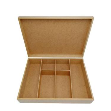 Imagem de Caixa Mdf Cru 35x25x8 Sem Fecho Com 6 Divisórias Para Decorar Presente
