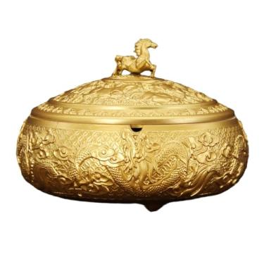 Imagem de Cinzeiro de ervas daninhas cinzeiro de dragão e fénix de latão puro, cinzeiro de cavalo dragão, tampa que pode ser aberta, armazenamento para casa, escritório, sala de estar, decorações para mesa de