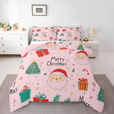Imagem de jejeloiu Conjunto de cama de Natal macio para meninos e meninas, Papai Noel, tamanho casal, edredom de árvore de Natal, edredom de microfibra, floco de neve, decoração de quarto, 3 peças com 2 fronhas