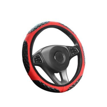 Imagem de 1 capa de volante de carro de couro sintético, bordado 3D, aderência confortável, sem anel interno, serve para rodas de 37 a 43 cm, vermelho