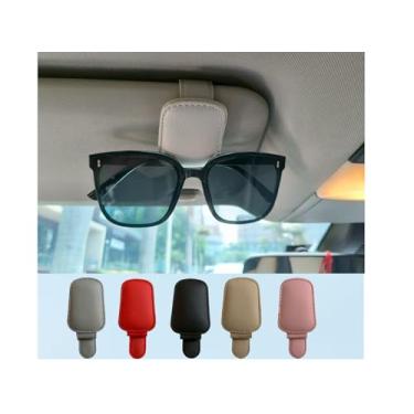 Imagem de 2 pacotes de suportes de óculos de sol para viseira de carro, clipe de cartão de bilhete de couro magnético - acessórios de viseira de carro (cinza1)