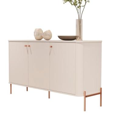 Imagem de Aparador Buffet Tucupí Sala com 3 Portas e Pés de Metal Off White/bronze