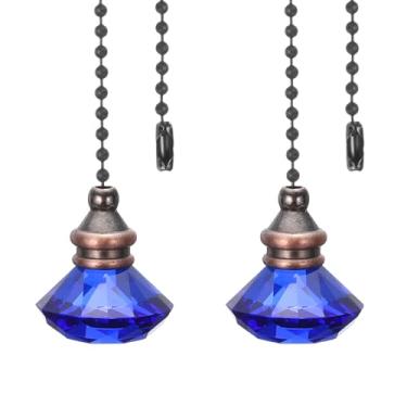 Imagem de Corrente de puxar para ventilador de teto, pacote com 2 unidades de 30,5 cm com pingente de diamante decorativo, extensor, cordão de extensão para ventiladores de teto, lâmpada de luz, azul