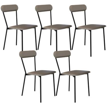 Imagem de Kit 05 Cadeiras Estofada Para Sala De Jantar Liora Preto C01 Courino Cinza - Lyam Decor