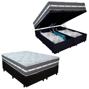 Imagem de Cama Box Baú Casal Bipartido Suede + Colchão Anjos Black Graphite Molas Ensacadas 138x188x64cm Preto