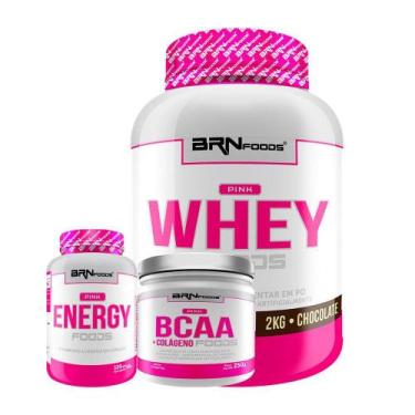 Imagem de Kit Pink Whey Foods 2Kg + Pink Energy 120Caps + Pink Bcaa Com Colágeno