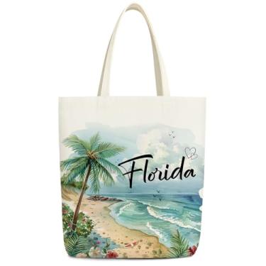 Imagem de Sacola de lona temática da cidade, presentes de lembrança da Flórida, para mulheres, irmãs, estética, fofa, sacola de presente para Natal, aniversário, mãe, reutilizável, sacola de supermercado, para