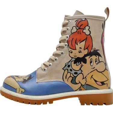 Imagem de DOGO Botas de combate femininas - couro vegano e botas de cano médio feitas à mão para mulheres, Family Rocks Flintstones, 38 BR