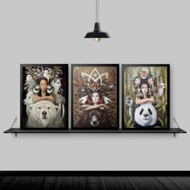 Imagem de Kit 3 Quadros Decorativos Sagrado Feminino 33X24Cm - Branca - Quadros 