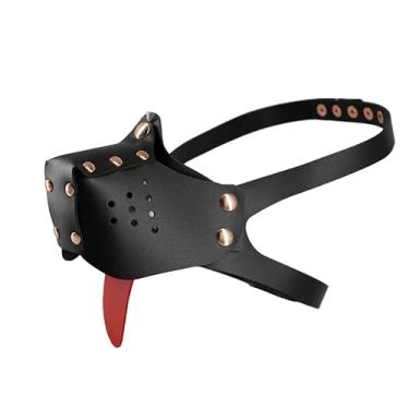 Imagem de Máscara de couro para cachorrinho com língua vermelha, focinheira para o Dia das Bruxas (preto)