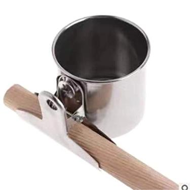 Imagem de Aplicador de Água para Pássaros Clip On Copo Aço Inoxidável com Clamp Palito Madeira