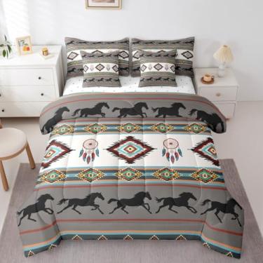 Imagem de Castle Fairy Conjunto de edredom infantil Boho Queen, tamanho Queen, do sudoeste, tribal, tribal, reversível, geométrico, exótico, conjunto de cama americano com edredom, lençol e fronha