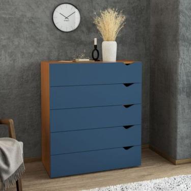 Imagem de Cômoda 5 Gavetas Freijó e Azul Porto Politorno