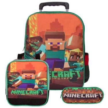 Imagem de Kit Mochila Minecraft Jogo Escolar Rodinha Lancheira+Estojo - TOYS 2U