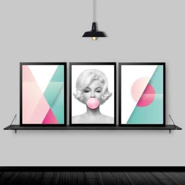 Imagem de Kit 3 Quadros Abstratos Marilyn Chiclete 45X34 Moldura Preta