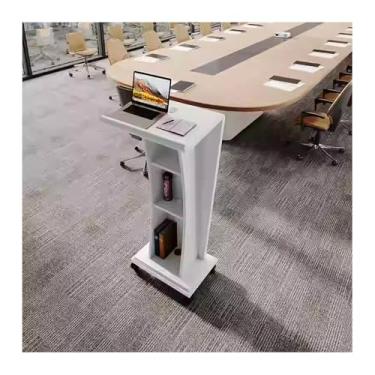 Imagem de Suporte de pódio móvel - Púlpito de madeira multifuncional para salas de aula, shows e salas de treinamento - Púlpito ajustável para debates e apresentações (preto, modelo regular)