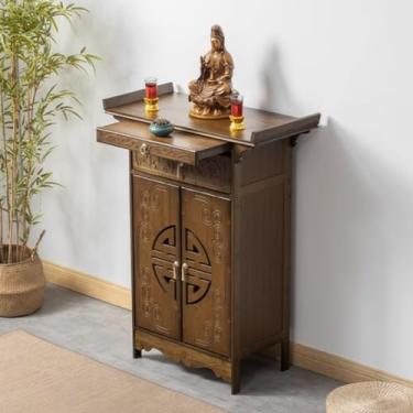 Imagem de Mesa de altar budista de bambu com armazenamento, armário de oferta de nicho de meditação pessoal para sala de estar e quarto, 80 x 40 x 108 cm (31,4" x 15,7" x 42,5")