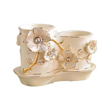 Imagem de CFGH6FDF Suporte de talheres Suporte de utensílios de cerâmica organizador de utensílios domésticos rack de drenagem com 2 compartimentos divididos suporte de utensílios de cozinha