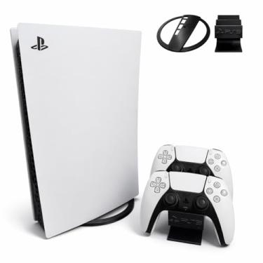 Imagem de Suporte Base Vertical PS5 + Suporte 2 Controles DualSense, Base Estável para Console em Pé, Ventilação Livre, Compatível PS5 Slim/Standard/Pro/Digital, Preto/Branco (Preta)