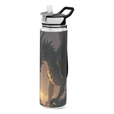 Imagem de Burbuja Garrafa de água Dragon de 946 ml com tampa de palha, à prova de vazamento e livre de BPA para academia, esportes ao ar livre